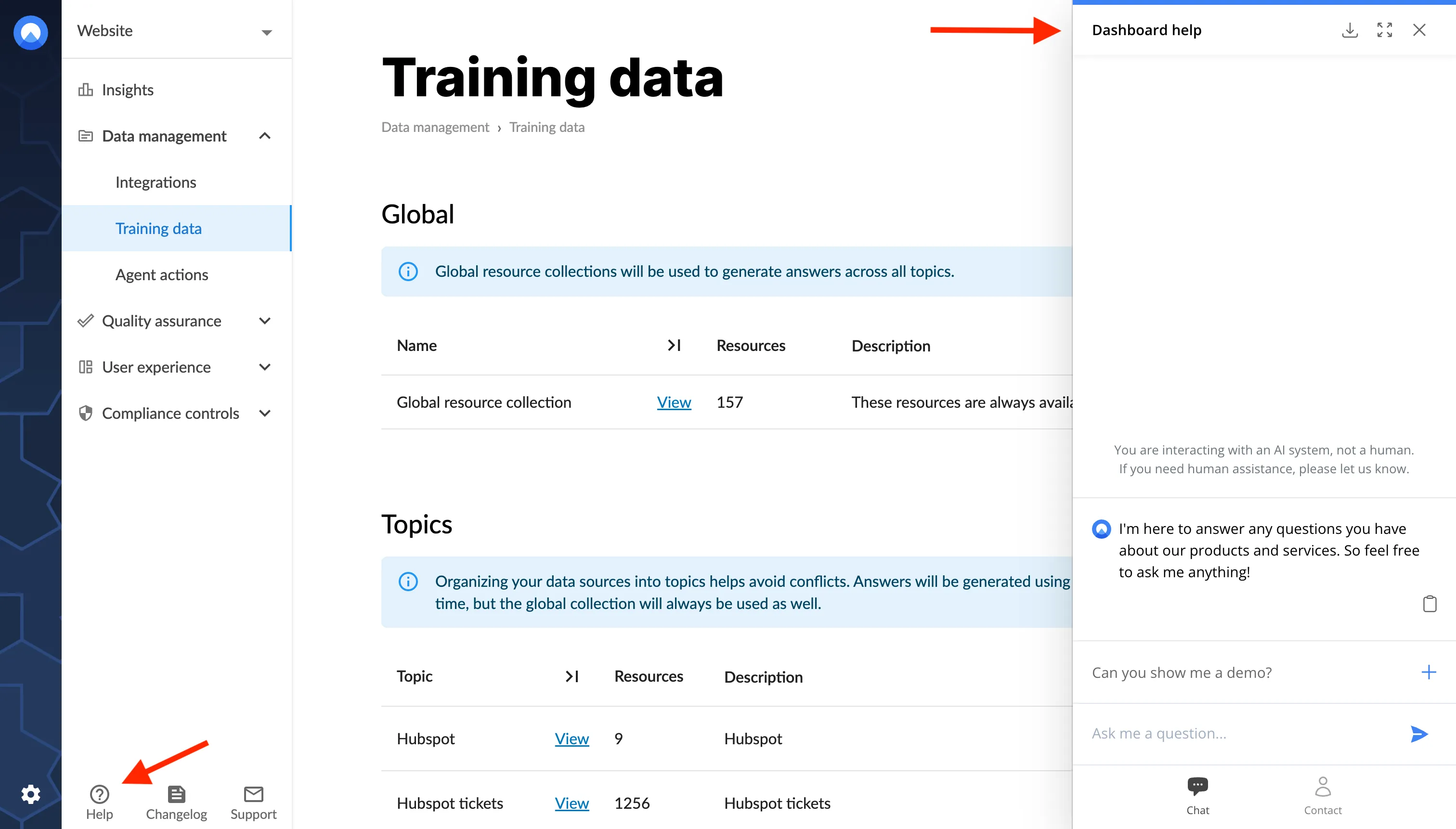 Unless AI help available in the dashboard